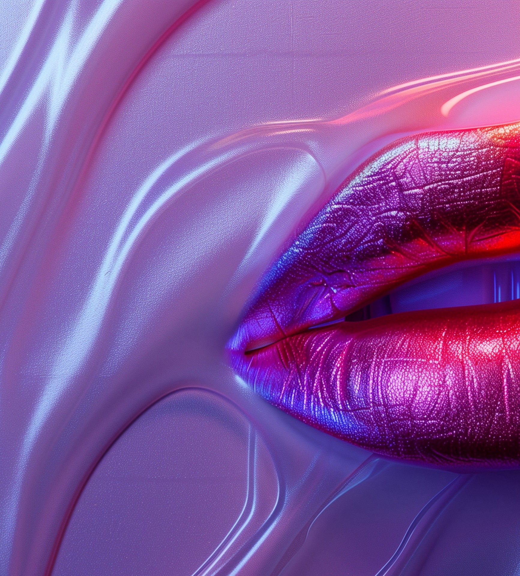 lips emerging through liquid glossy texture wallpaper background