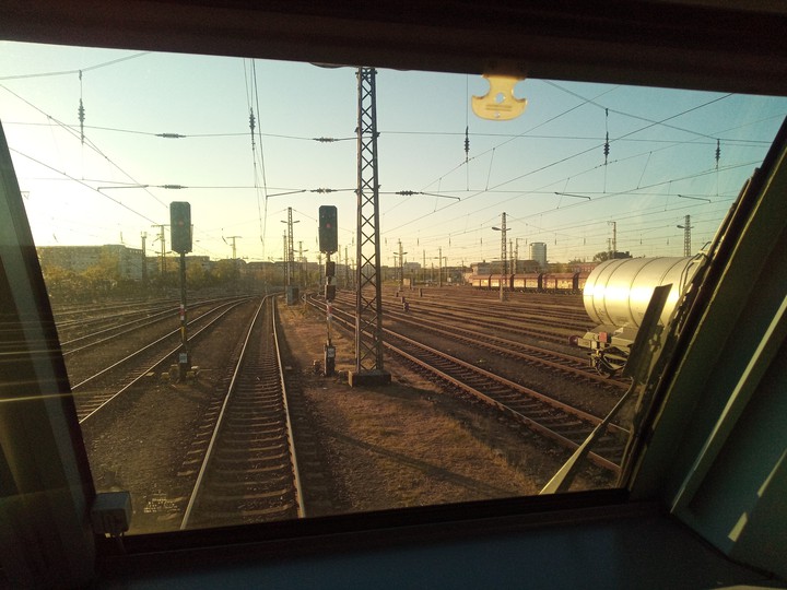 Sunrise over the railyard in Dresden Friedrichstadt, Germany