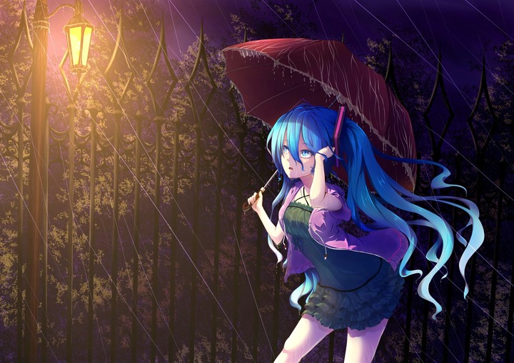 Miku hatsune in the rain
