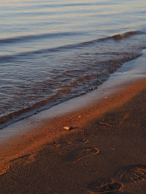 sunset on the river beach
