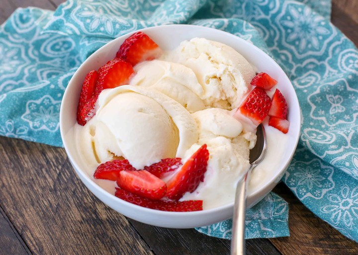 homemade....Vanilla ice cream with strawberries