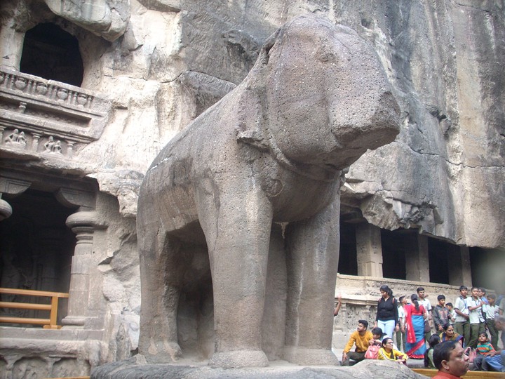 Elephant sculpture at Ellora caves