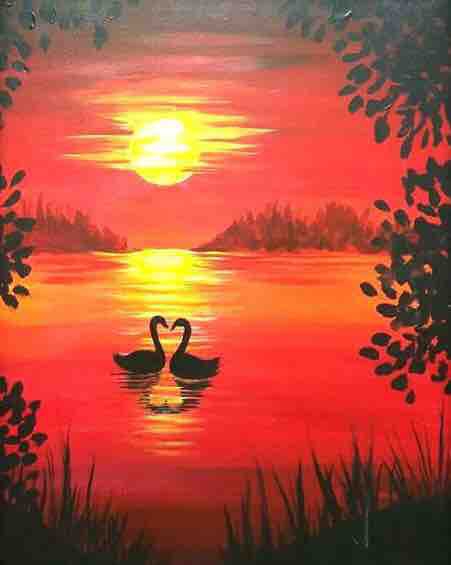 Swans at sunset