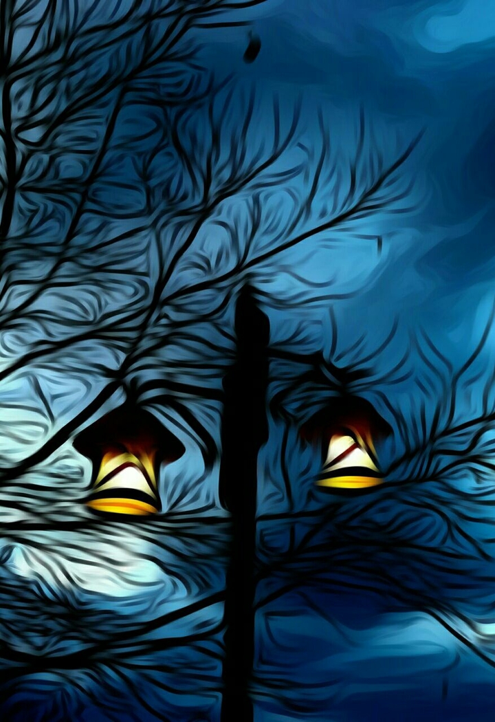 street lamp oil painting