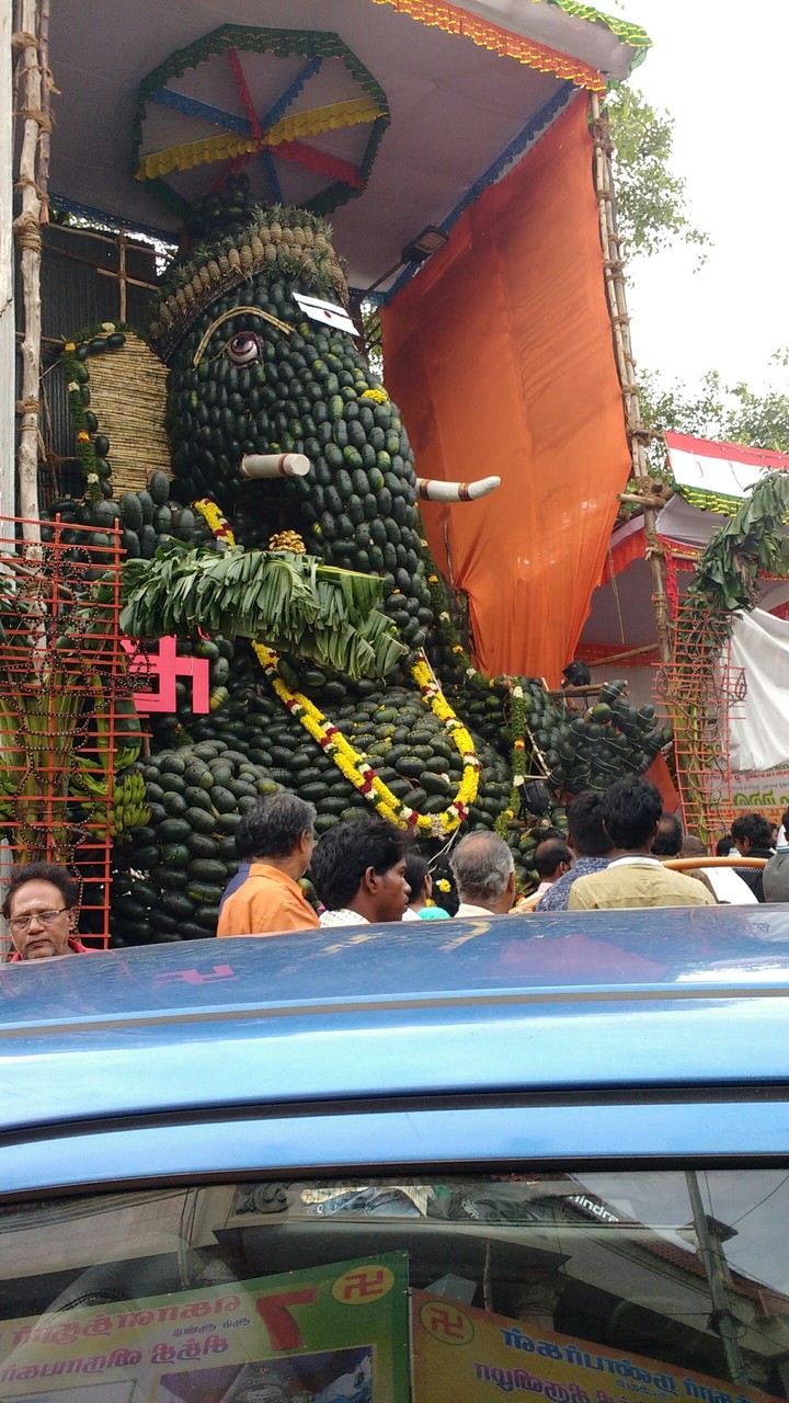 lord ganeshan with fruit garnish