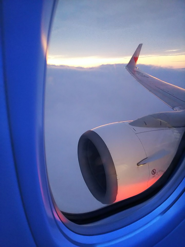 Sunset seen from an airplane.