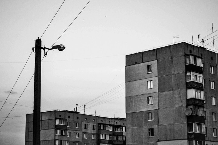 black and white life in downtown