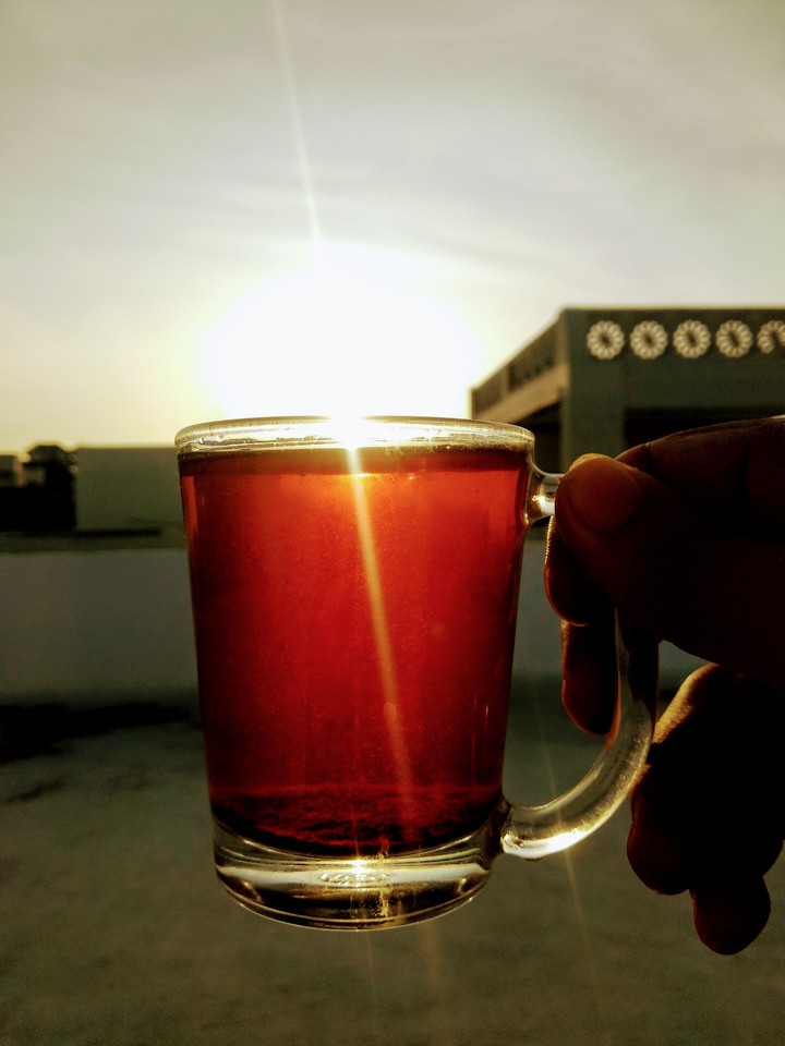 tea and sunset