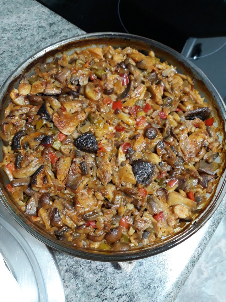 Arroz con setas al horno