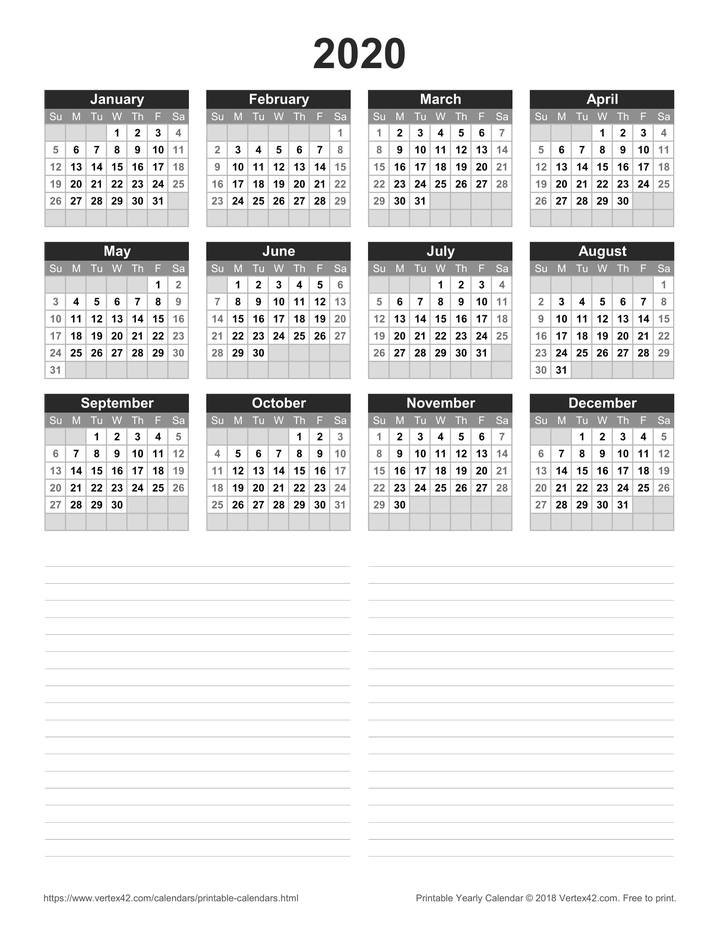 Printable Yearly Calendar | black |