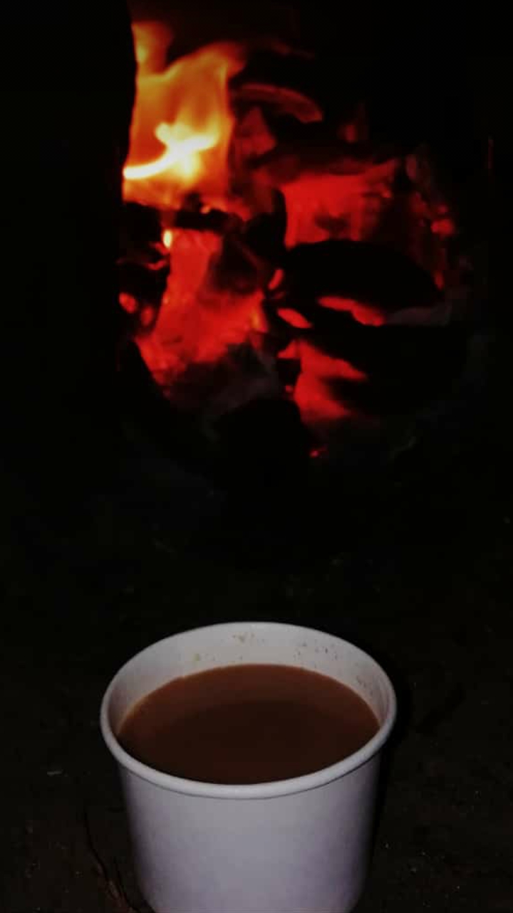 fire camp with tea party