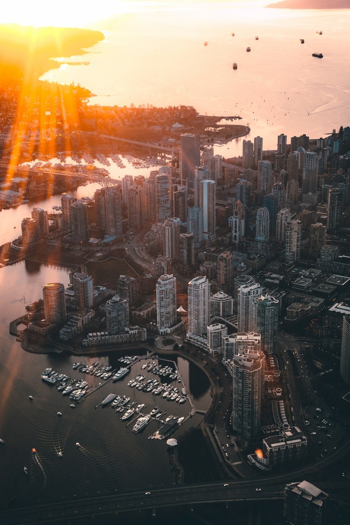 skyscrapers with sunset