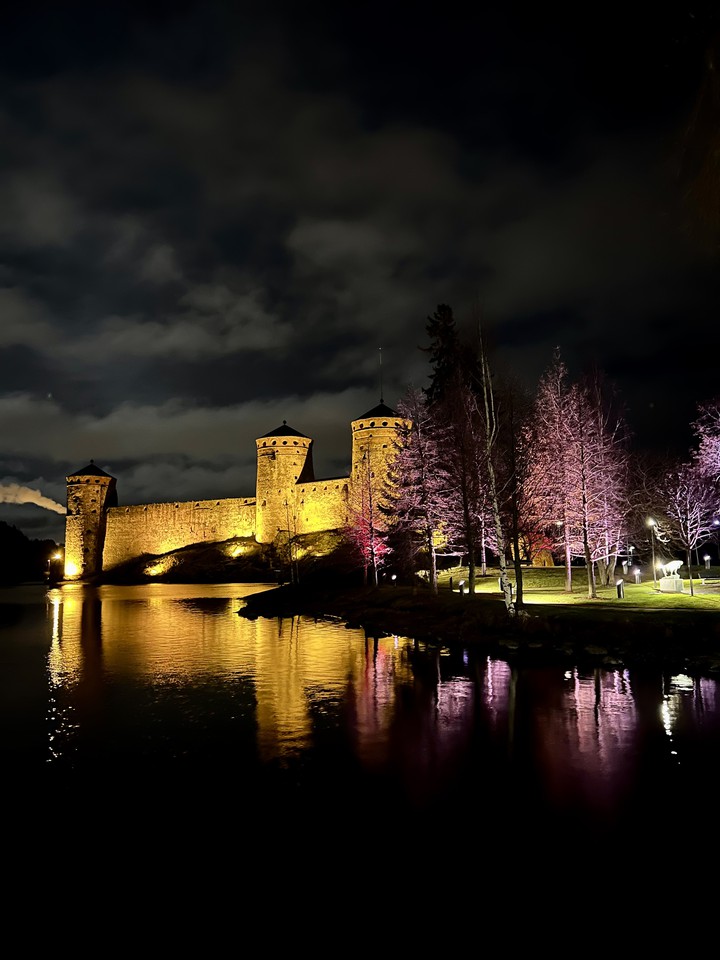 Night view to the Finnish castle Olavinlinna