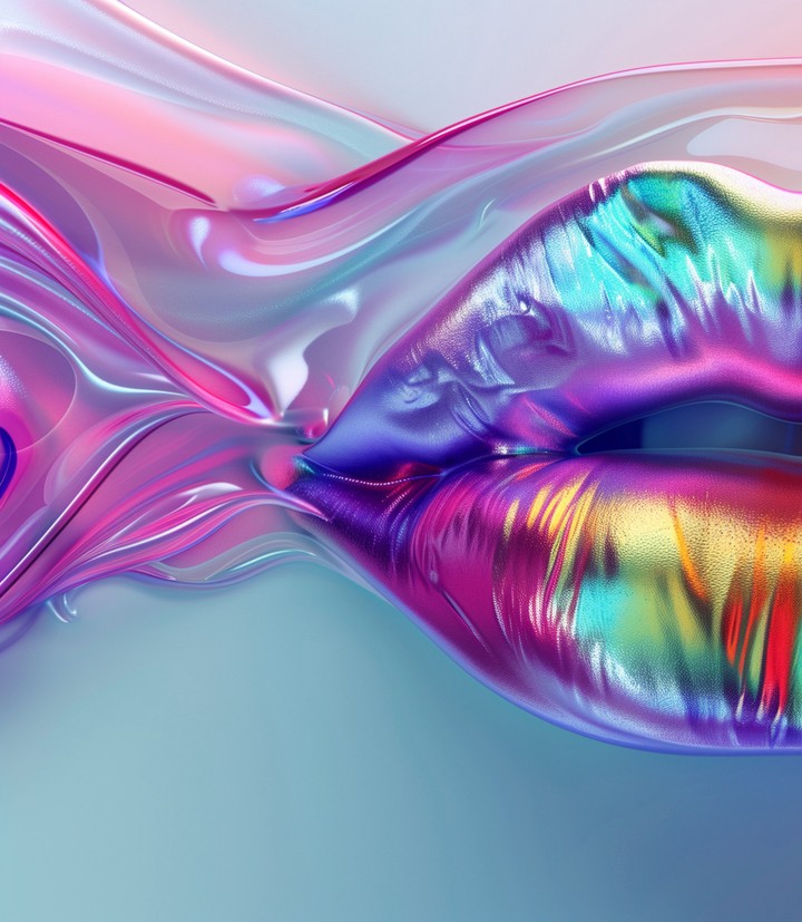 lips emerging through liquid glossy texture wallpaper background