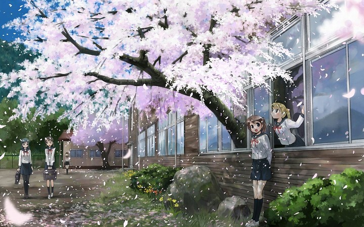 Spring time girl in the school