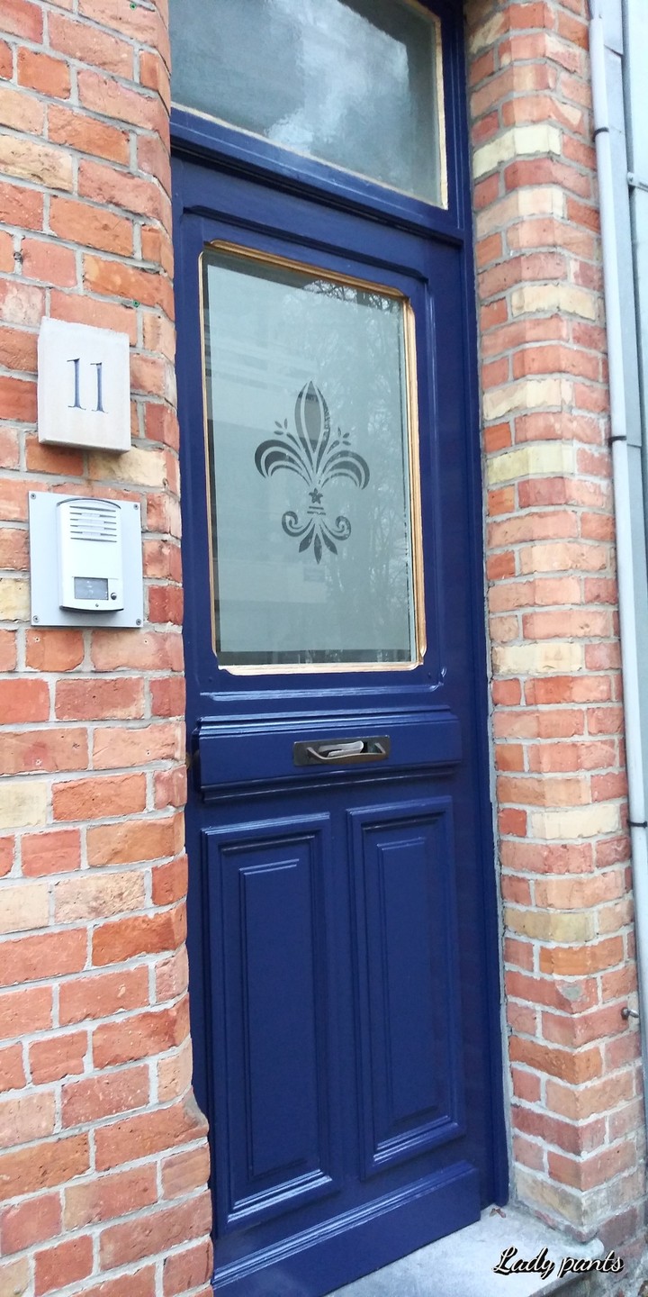 blue glass door