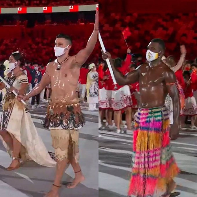 oiled warriors from Tonga and Vanuatu