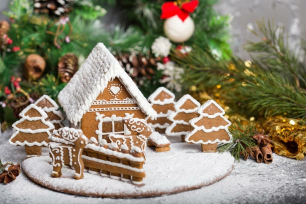 gingerbread house and forest