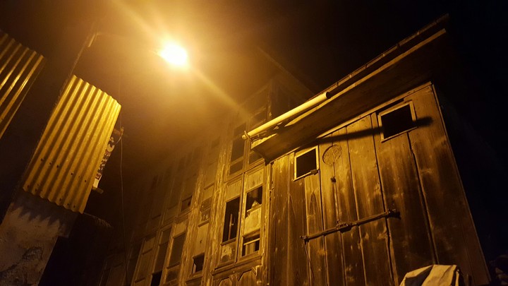 old houses at night