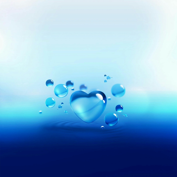 blue. a heart. drops