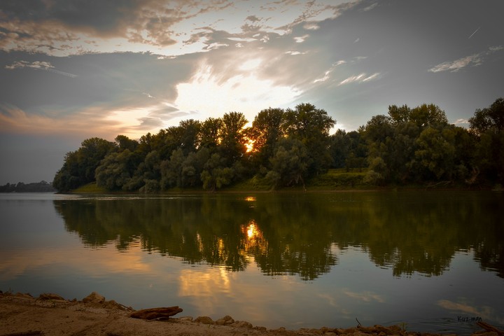 Sunset at river Sava
