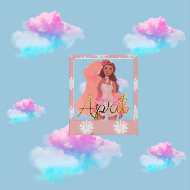 My April wallpaper ☁️girl, April and instax flowers frame