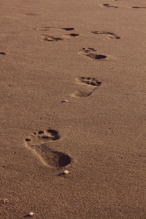 Footprints in the golden sand
