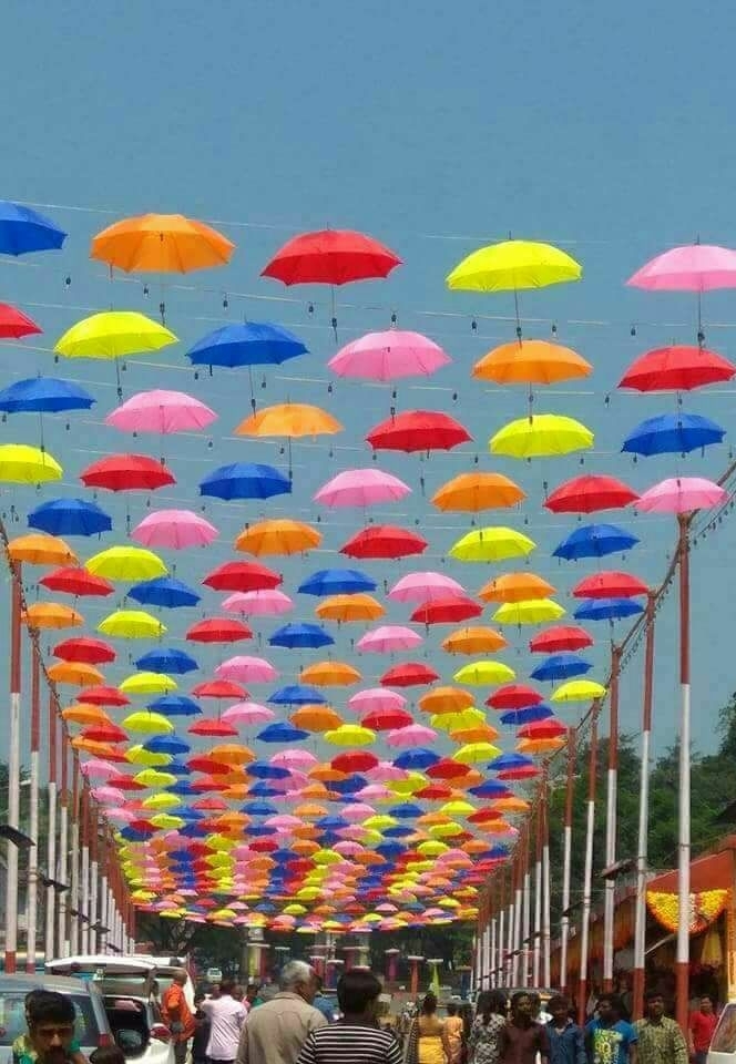Umbrellas made the sky colourful