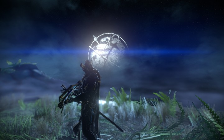 warframe infront of moon