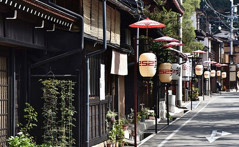 Takayama festival lanterns line street