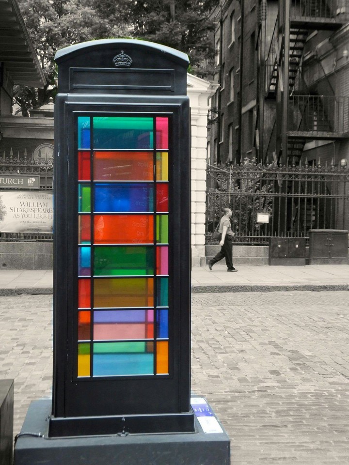 Colourful telephone box in Covent Garden Market