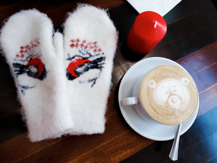 mittens and coffee
