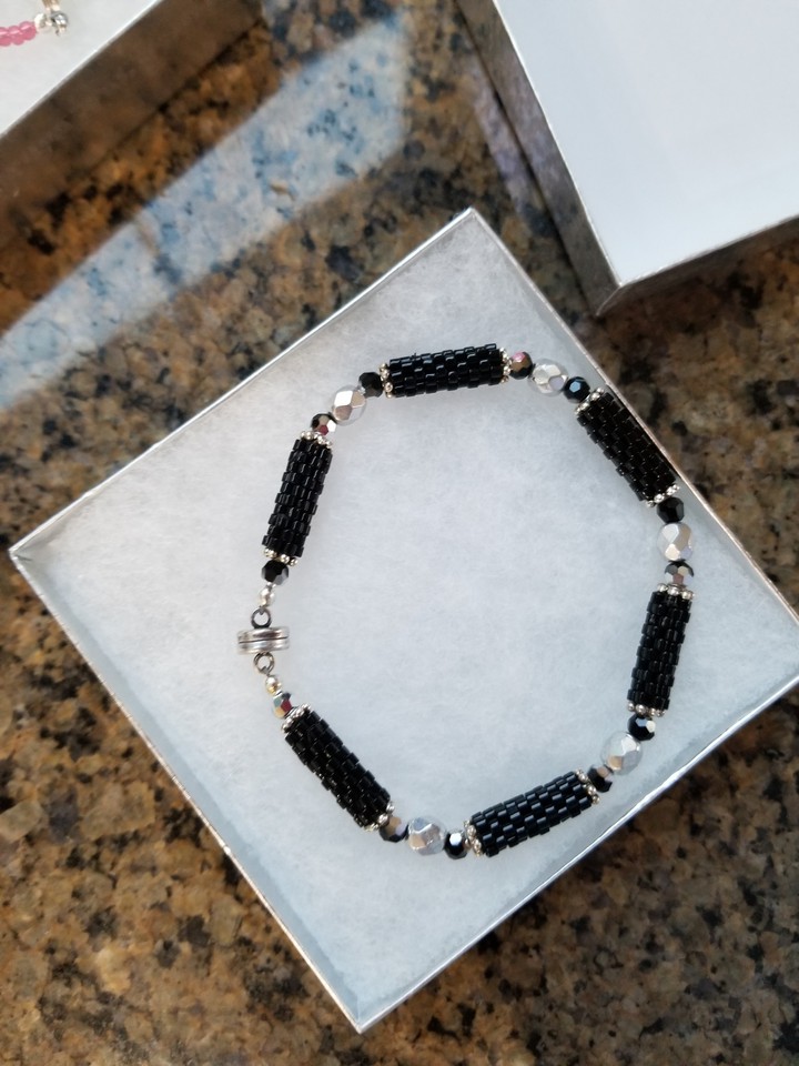 black with chrystal and silver bead
