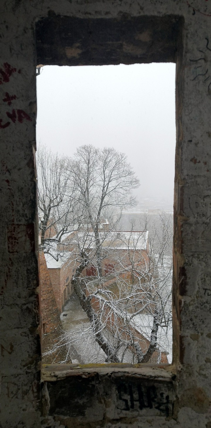 Winter window old castle