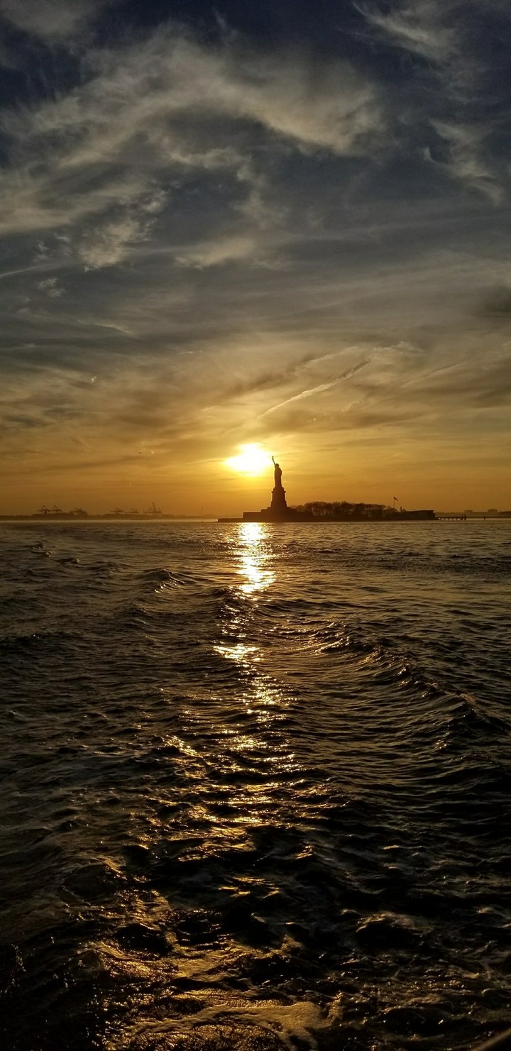 Sunset in the statue of liberty