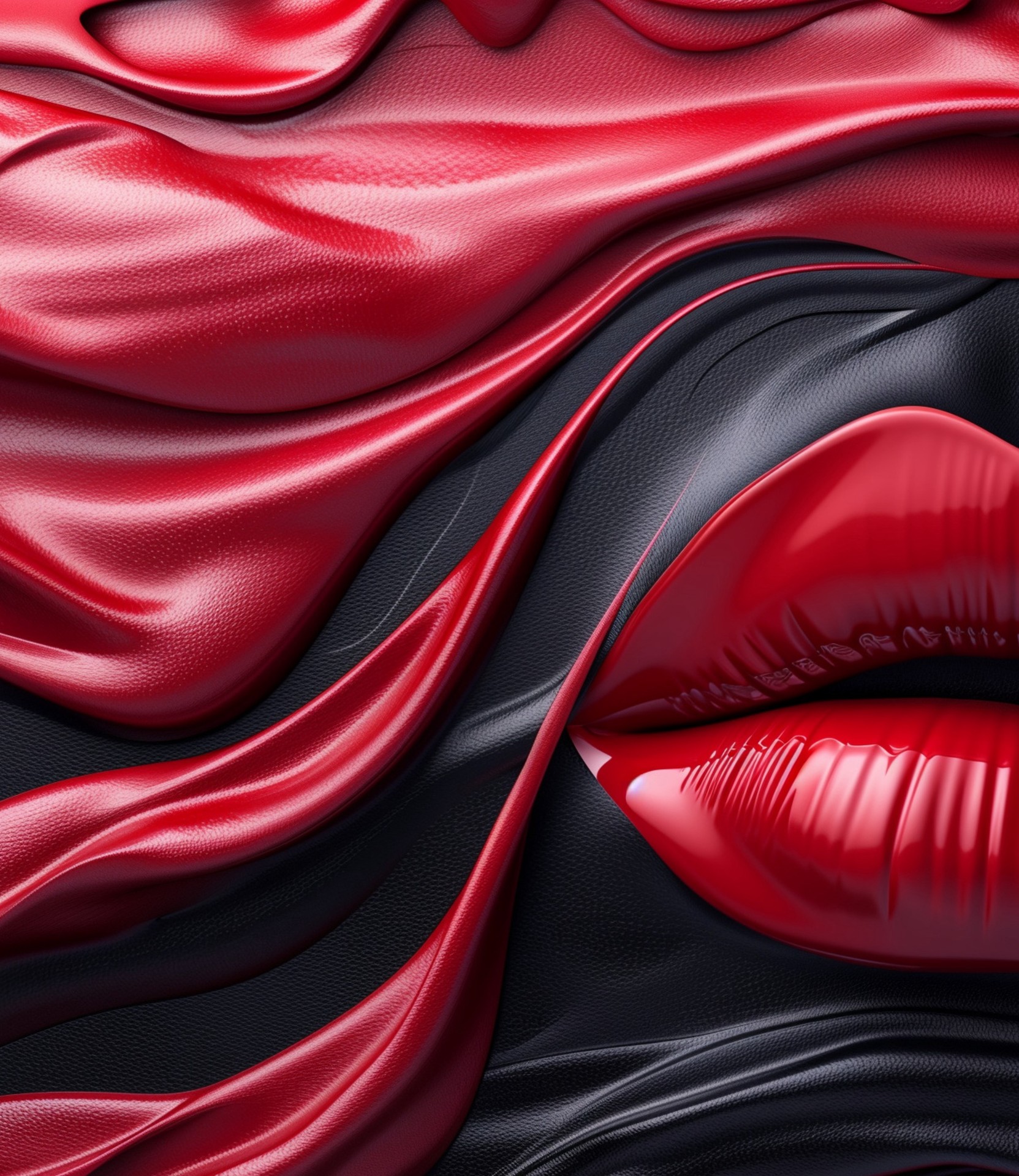 lips emerging through liquid glossy texture wallpaper background