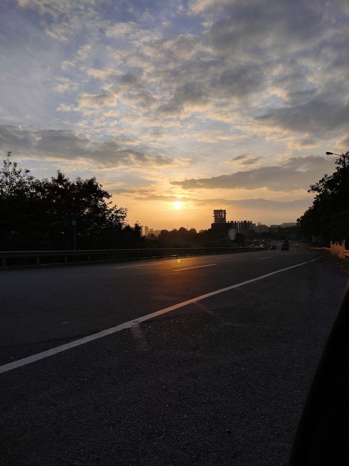 Sunset on highway