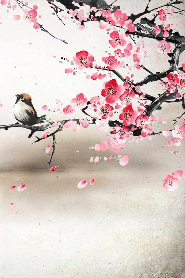 Bird et cerisier en fleurs