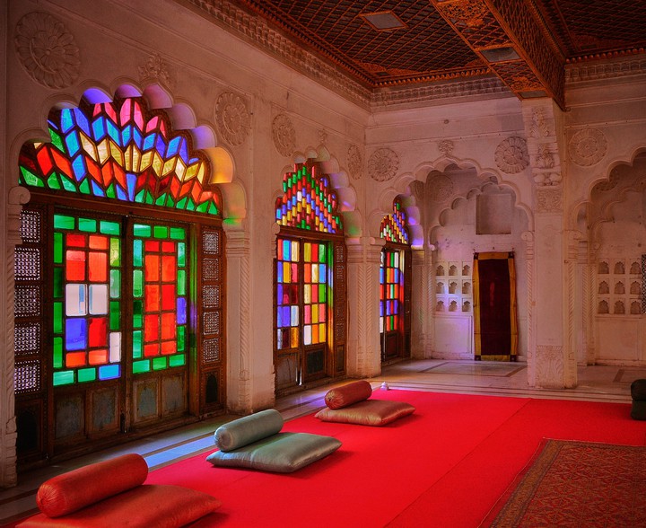 Opulent interiors of Mehrangarh Fort, Jodhpur, India