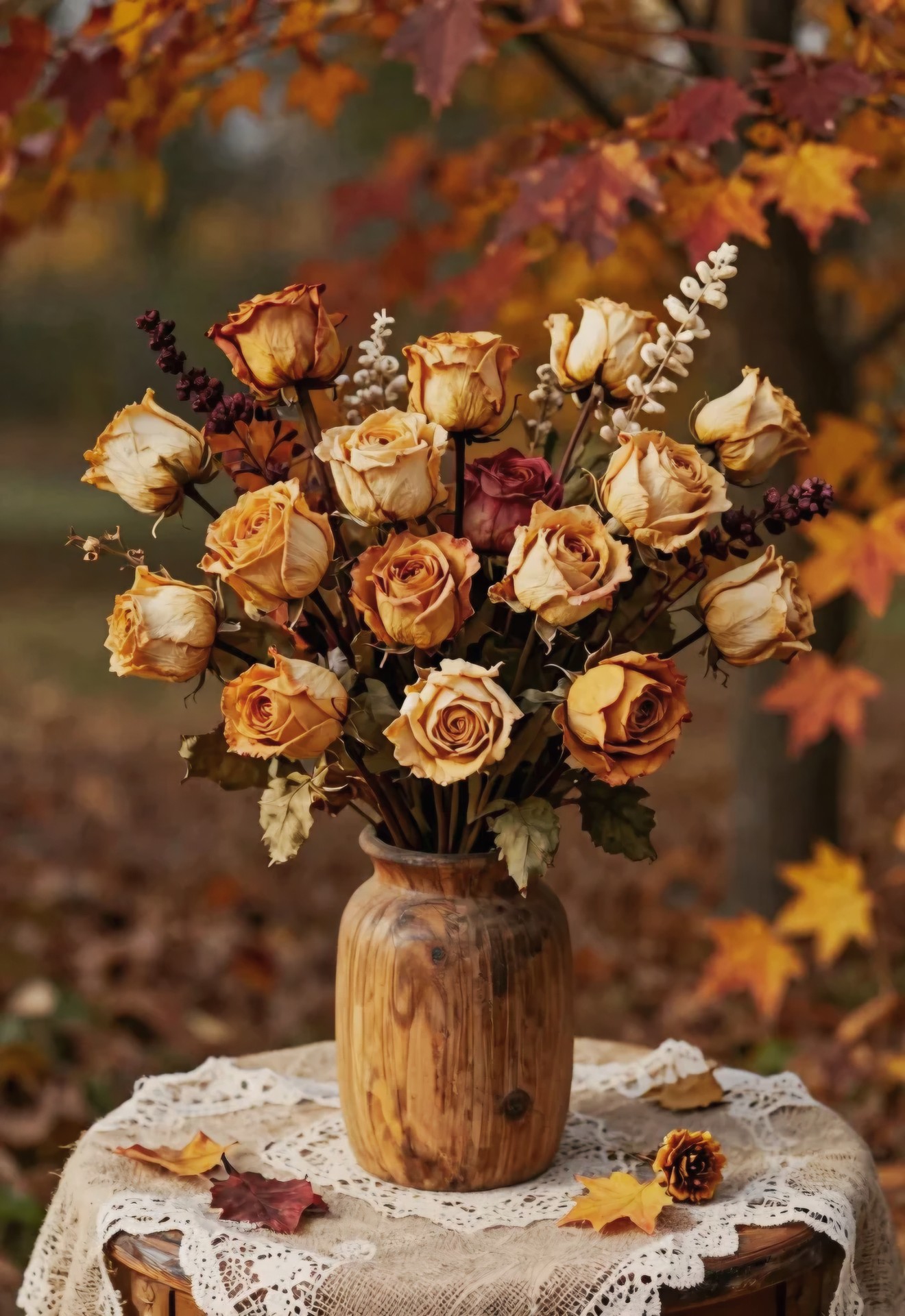 VASE OF AUTUMN ROSES