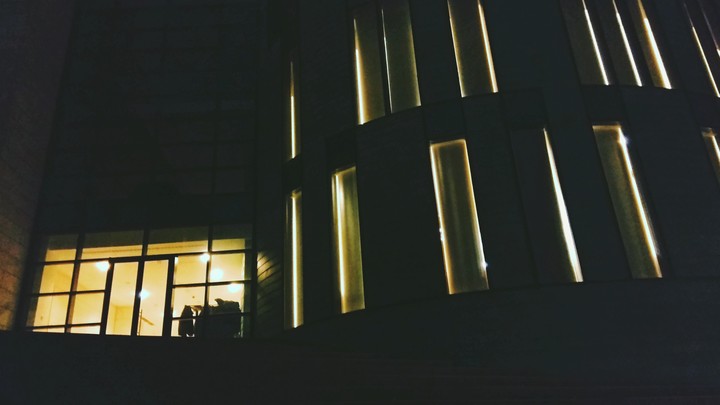 university building night view