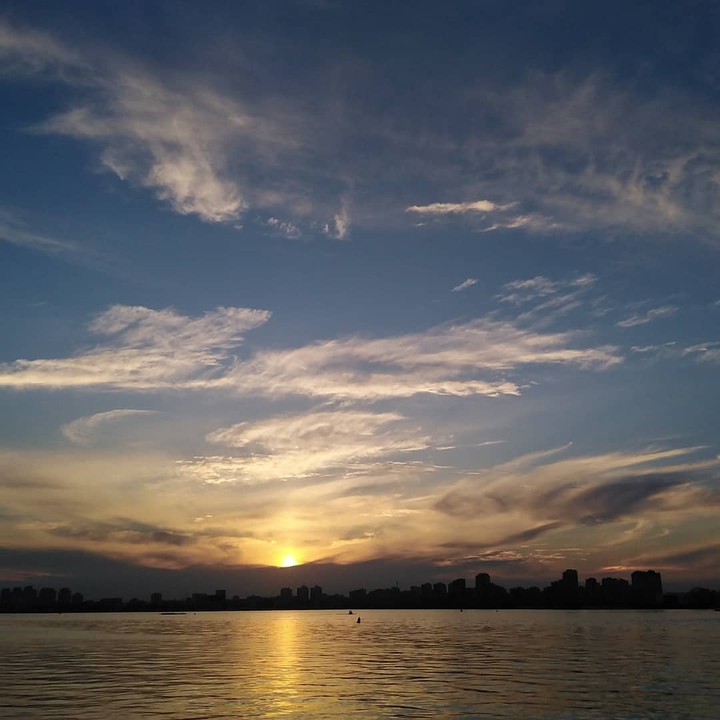 Sunset in city