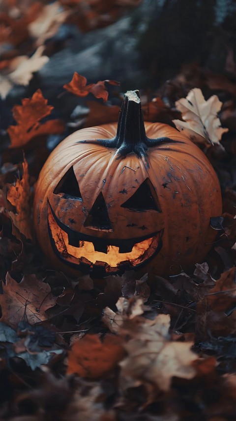 PUMPKIN AMONG LEAVES