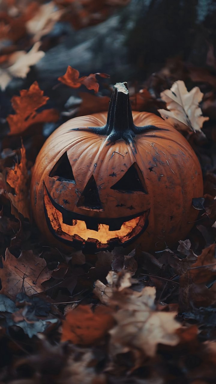 PUMPKIN AMONG LEAVES