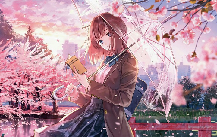 Anime girl and sakura tree