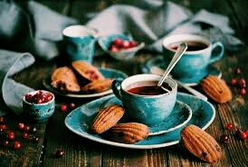 blue and coffe