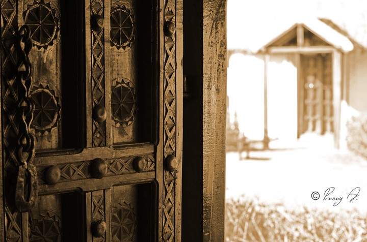 Closeup of old textured antique door
