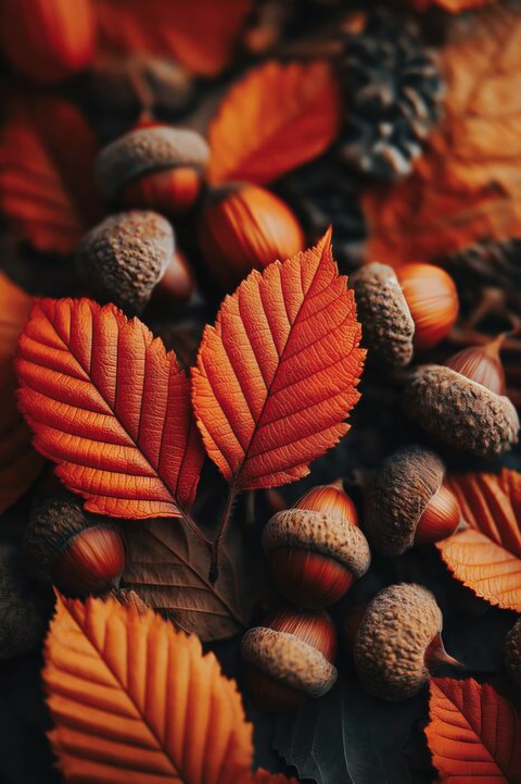 ORANGE LEAVES and ACORNS