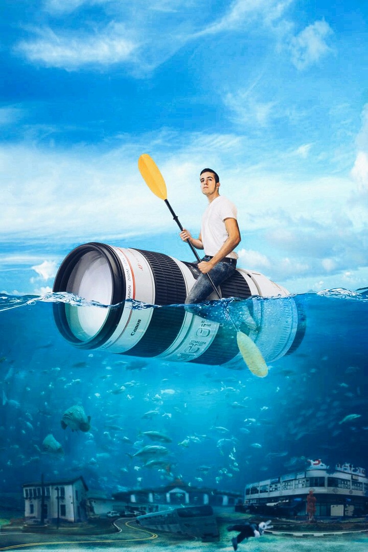 Surfing on lens in water