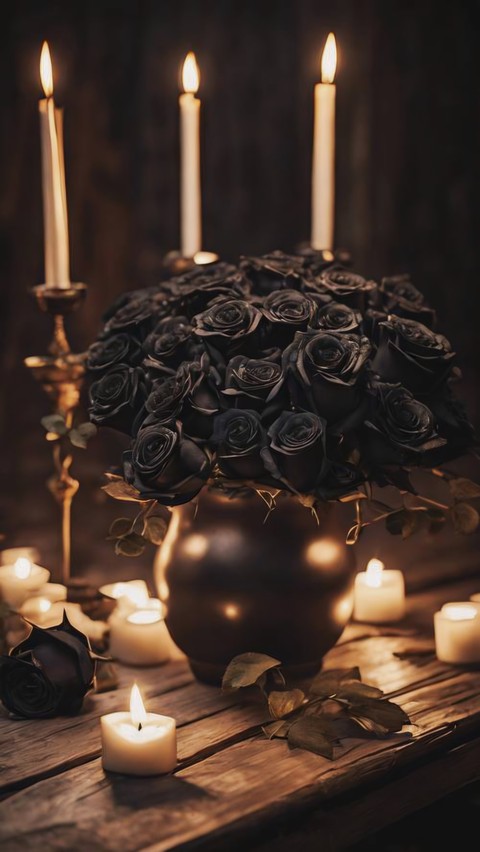 VASE OF BLACK ROSE